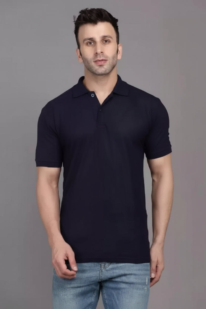 Men's Black Slim Fit Cotton Polo Shirt